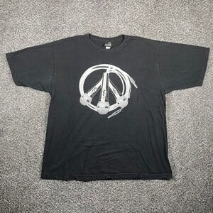 Hybrid Tees Peace Sign Microphones Graphic black T Shirt
